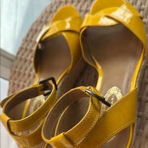 Tahari Yellow Espadrille Sandals with Ankle Strap